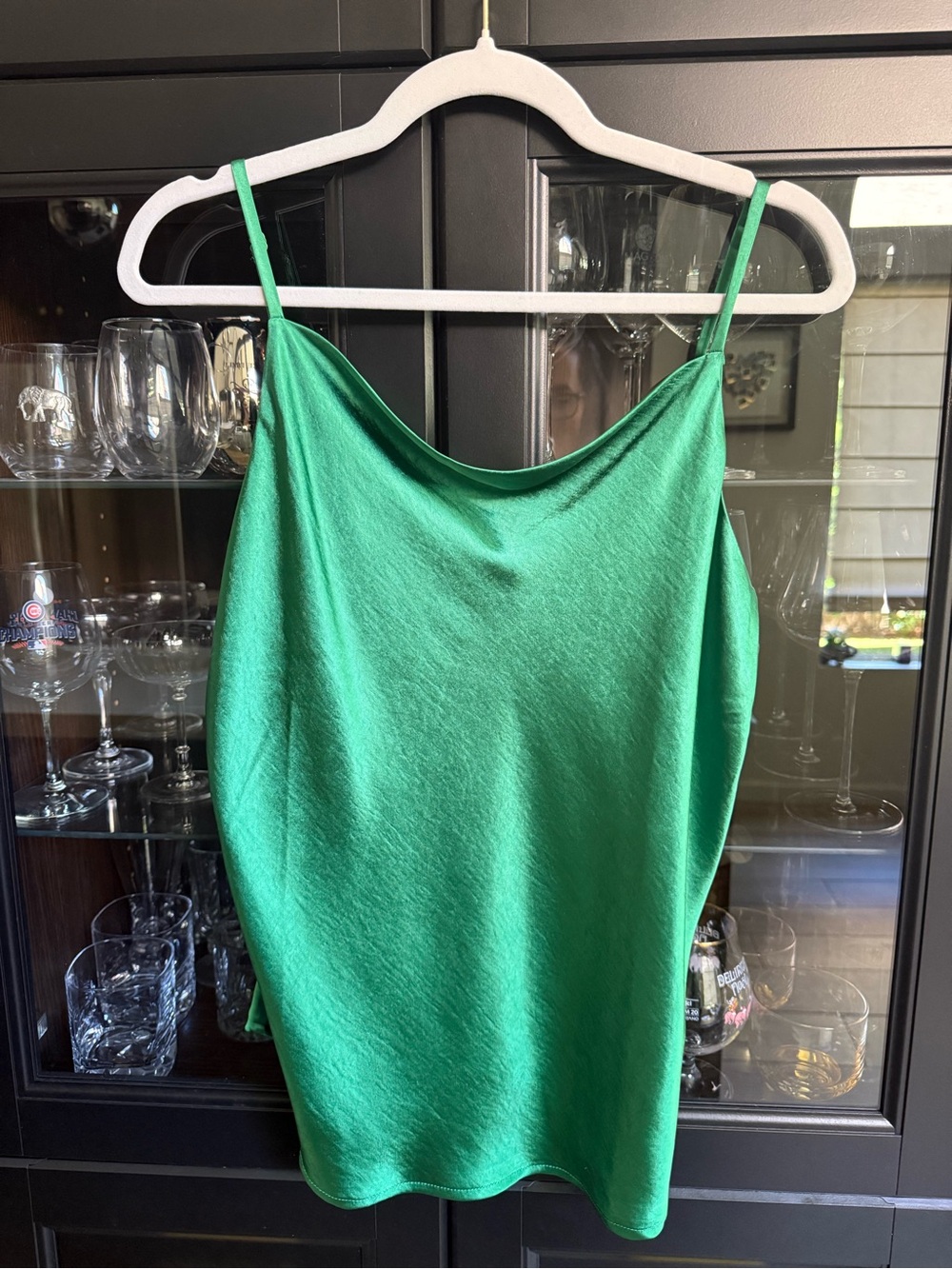 Skies Are Blue Emerald Green Satin Cowl Camisole